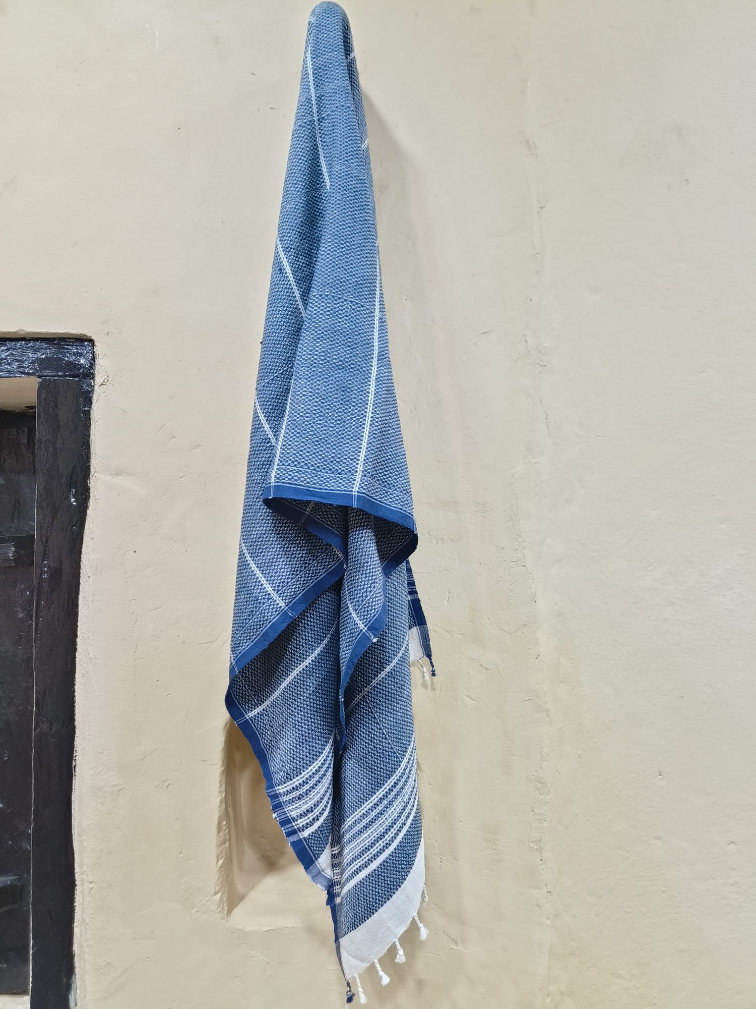 Hand Spun Hand woven with AZO free Vat Dyes.