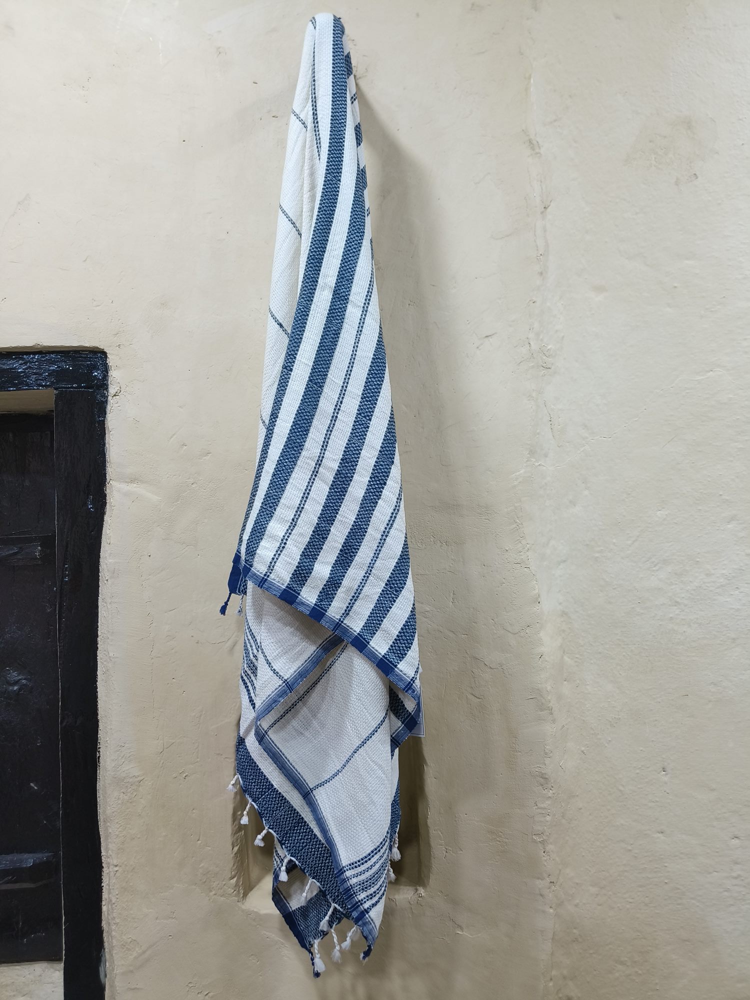 Hand Spun Hand woven with AZO free Vat Dyes.